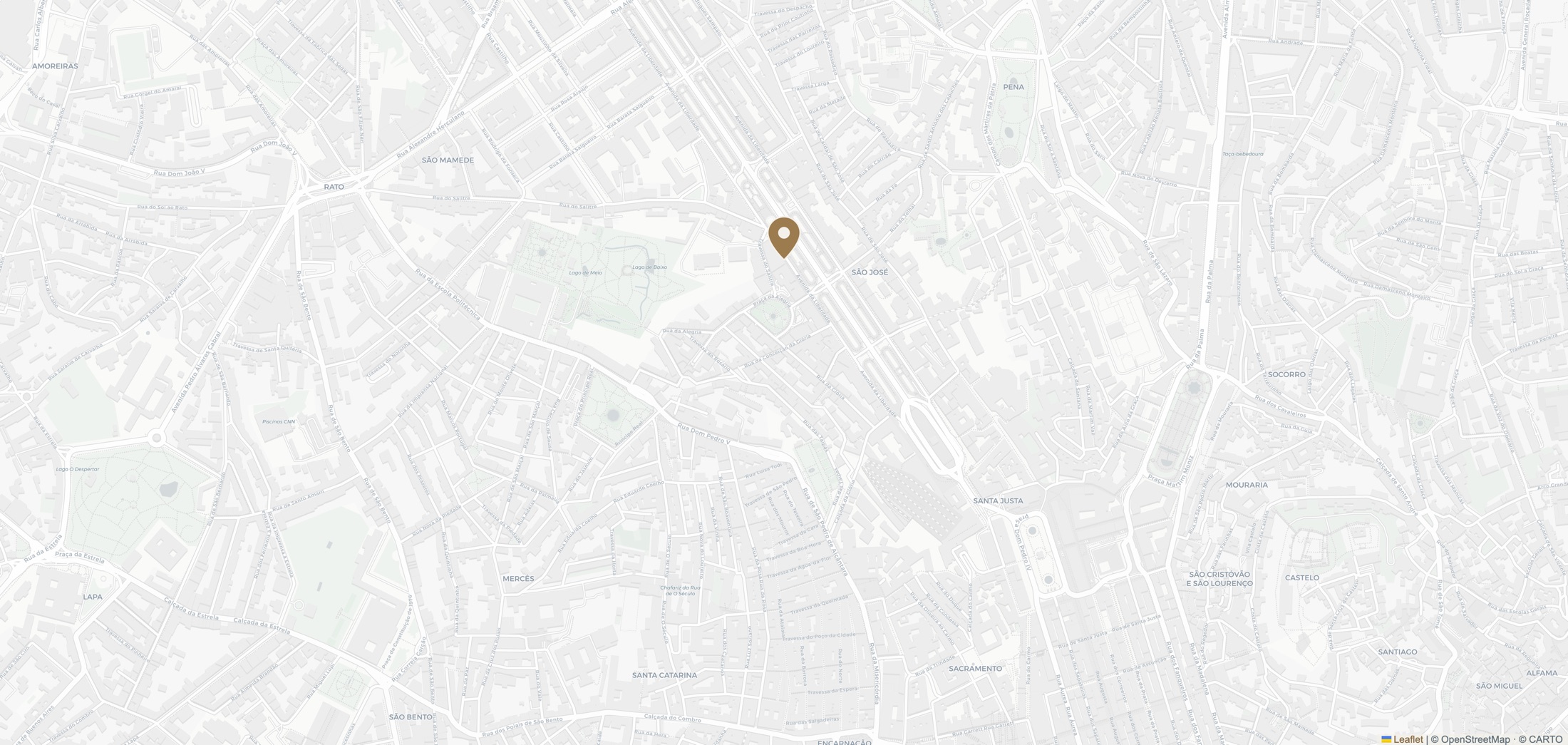 Map of central Lisbon marking the Harbor Partners office on Avenida da Liberdade 129